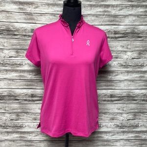 Lady Hagen Hot Pink Golf Top w/Ruffle & Zipper-M